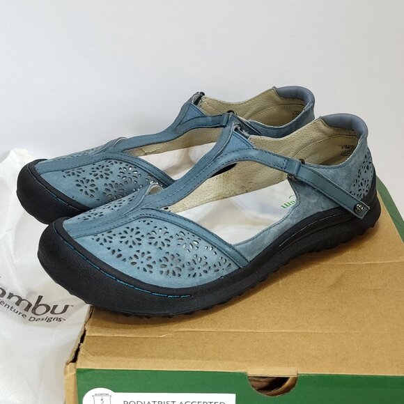 Jambu Creek Denim Daffodil Classic T-Strap Flats Mary Janes 8.5M Adjustable EUC - Picture 3 of 12